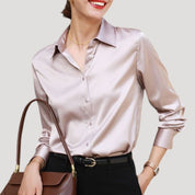 Women’s satin long sleeve button front blouse