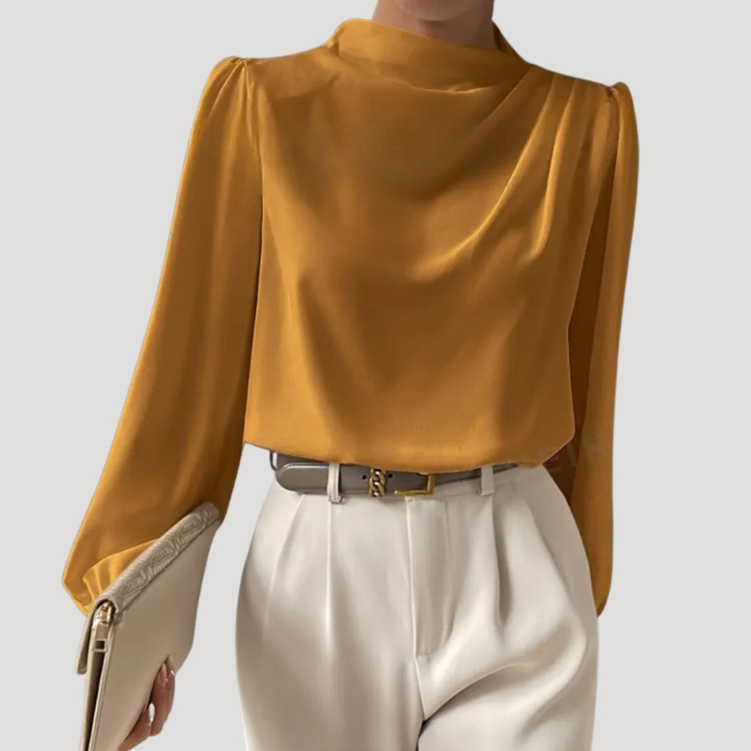 Women’s satin long sleeve high neck blouse