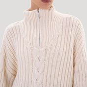 Women zip-neck cable-knit sweater