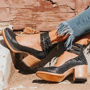 Women’s mid block heel closed toe shoes