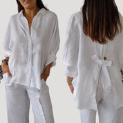 Women’s linen long sleeve button shirt blouse