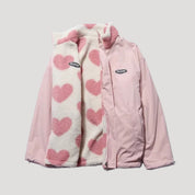 Reversible heart print fleece coat