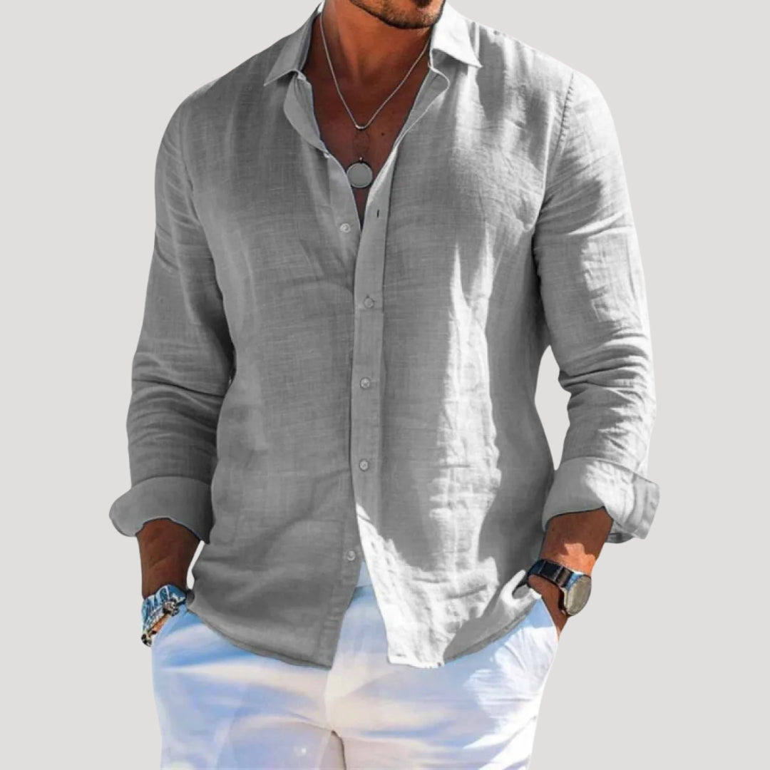 Men’s long sleeve linen button casual shirt