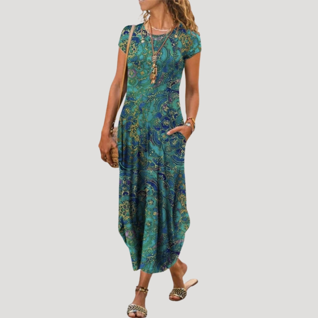 Women’s floral short sleeve tailored midi dress