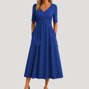 Women’s wrap v neck short sleeve midi dress