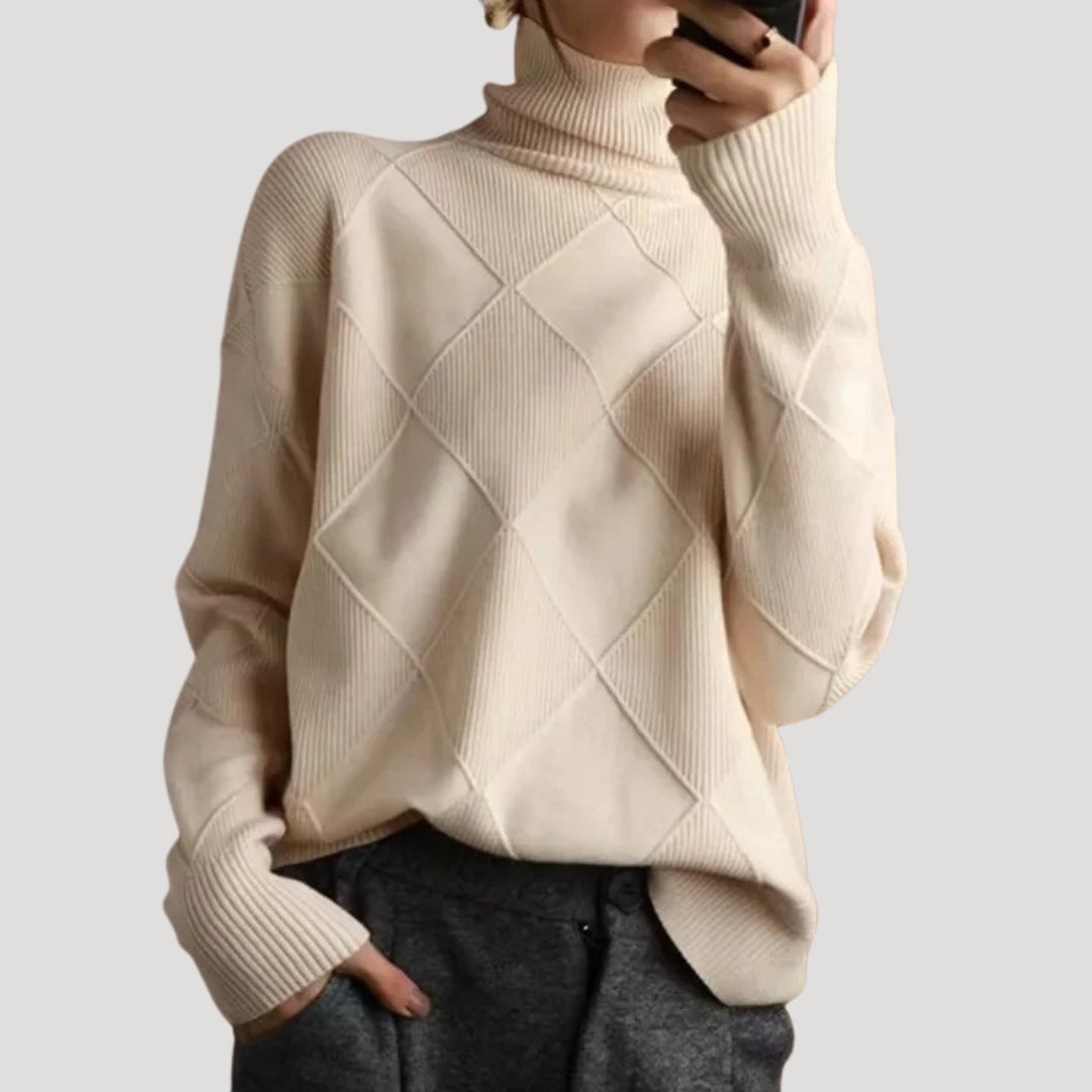 Women diamond-pattern turtleneck sweater