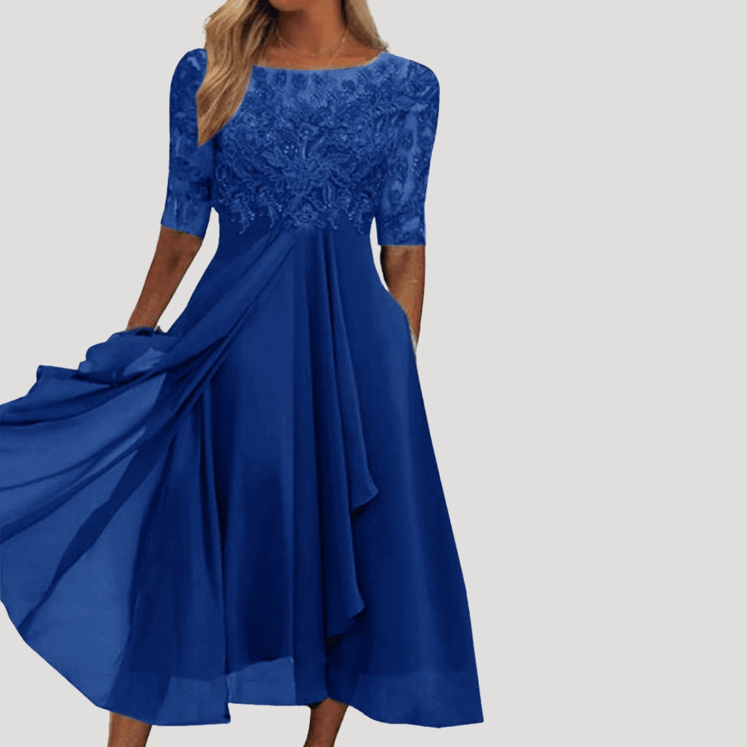 Women’s lace chiffon long sleeve midi occasion dress