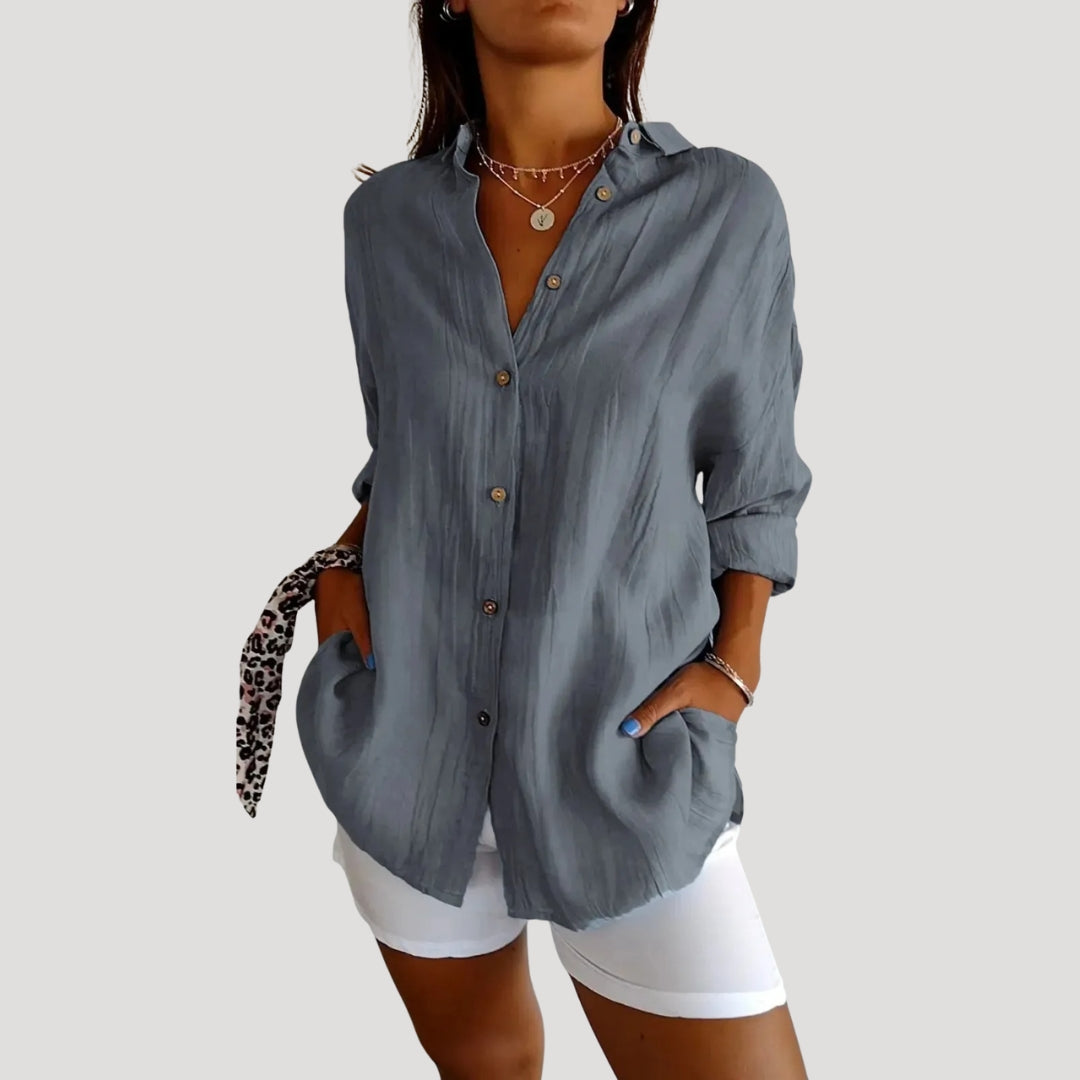 Women’s oversized long sleeve button up blouse