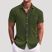 Men’s ribbed short sleeve button up casual shirt