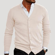 Men’s chunky knit buttoned V neck cardigan