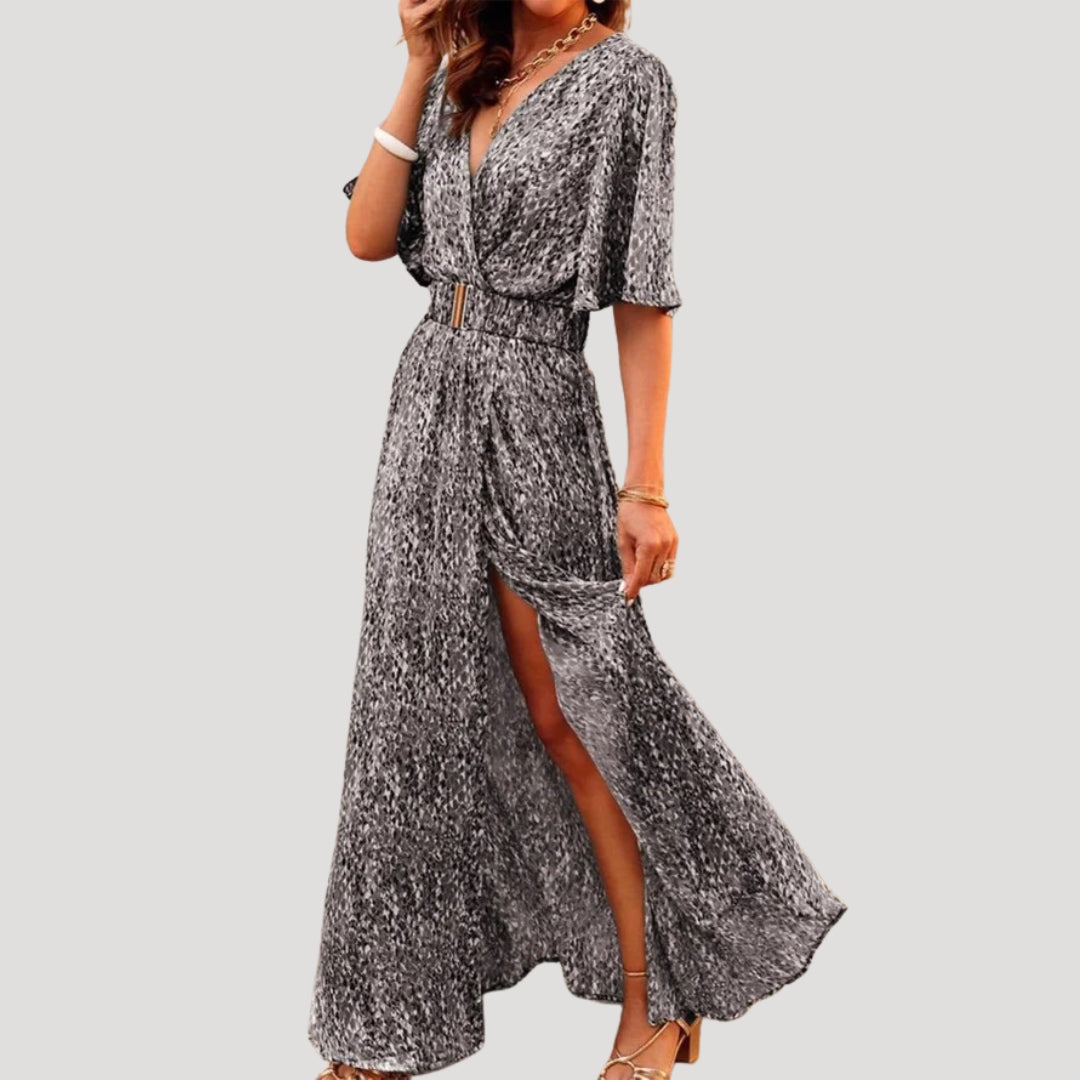 Women’s floral wrap style v neck maxi dress