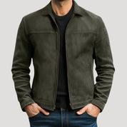 Men’s suede leather zip front jacket coat