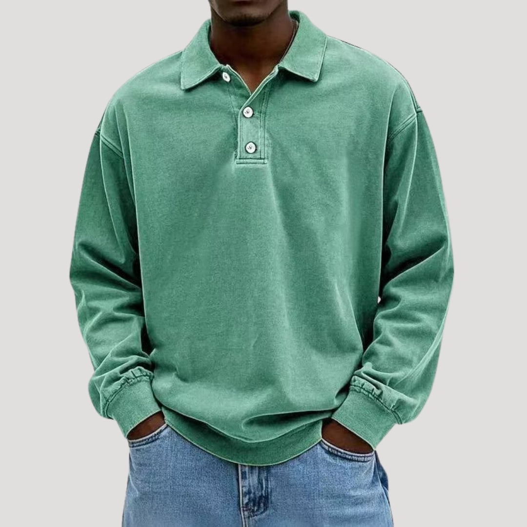 Men’s long sleeve polo top in brushed cotton