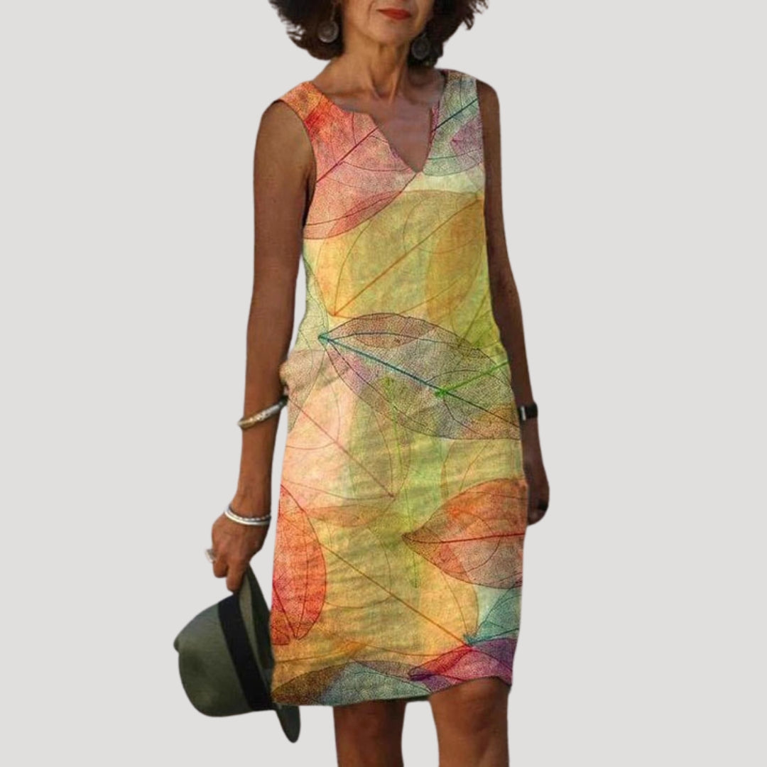 Women’s sleeveless v neck printed midi dress