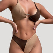 Ribbed colorblock bikini with ring detail