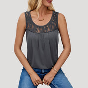 Lace yoke sleeveless flowy top