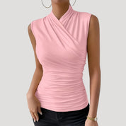 Sleeveless ruched wrap top