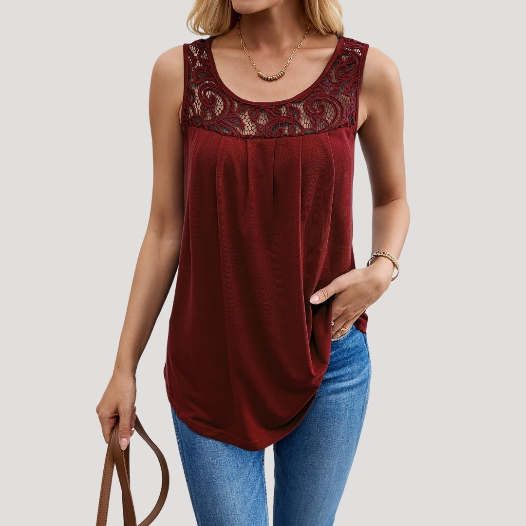 Lace yoke sleeveless flowy top