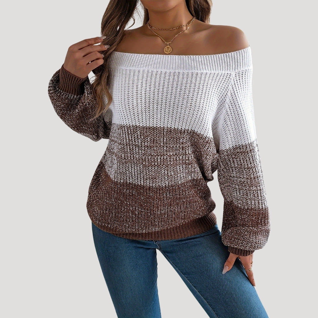 Off-shoulder color block sweater