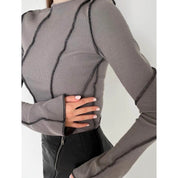 Contrast stitch fitted long-sleeve top