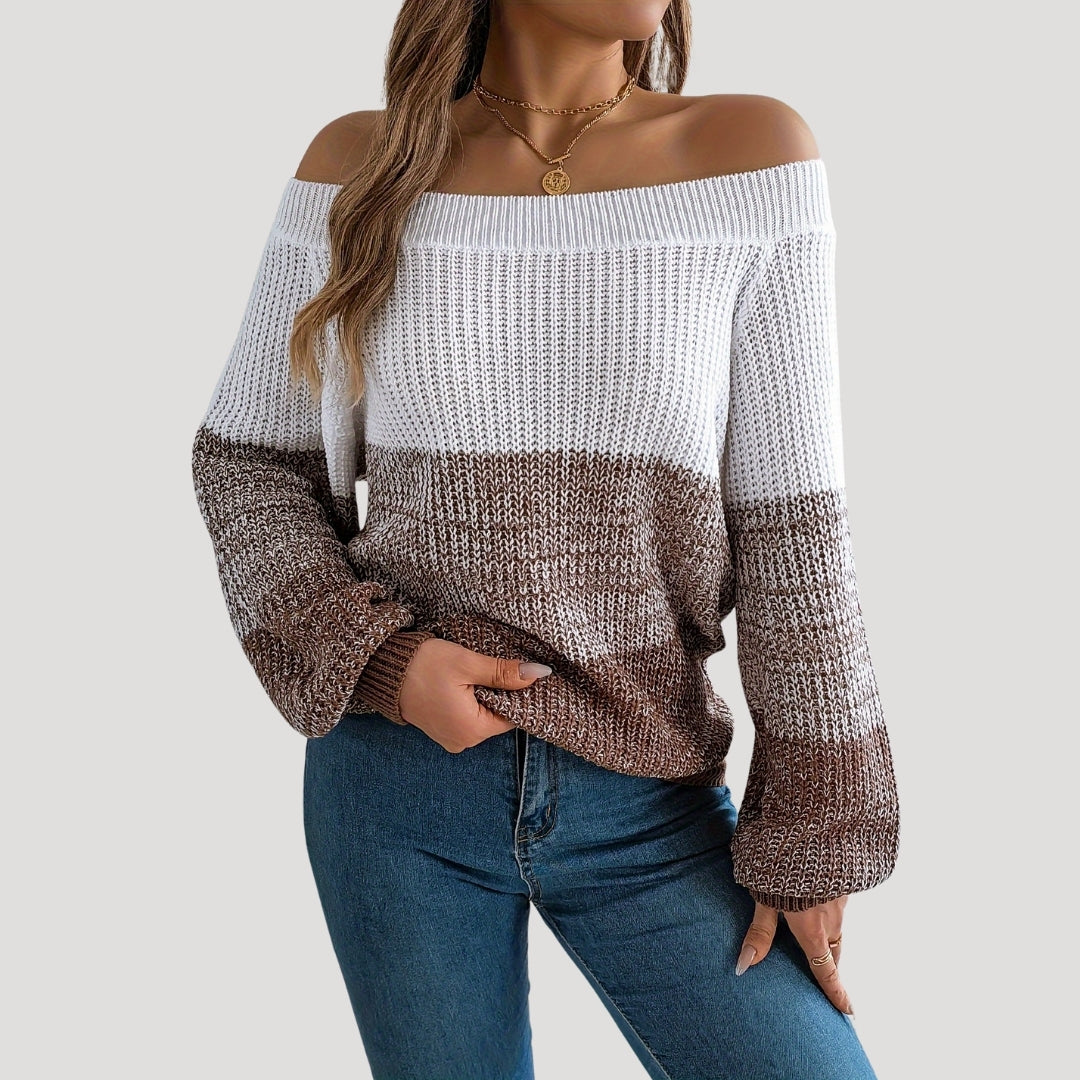 Off-shoulder color block sweater