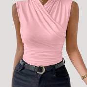 Sleeveless ruched wrap top