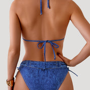 Denim print triangle bikini set