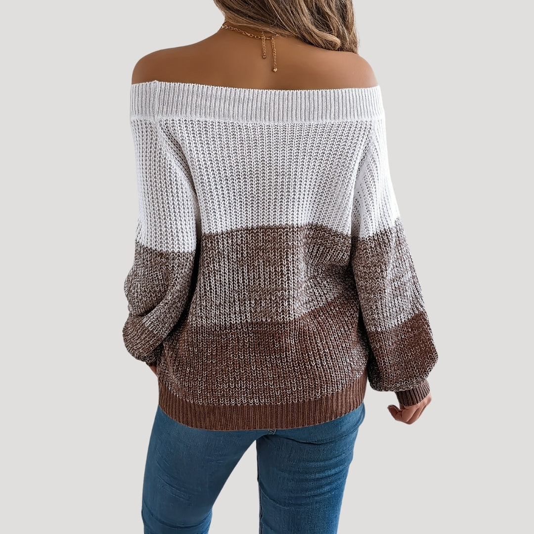 Off-shoulder color block sweater