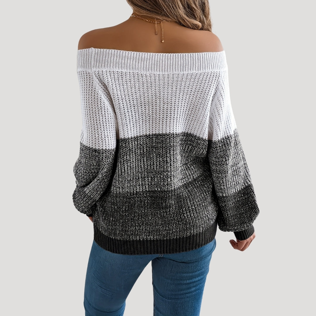 Off-shoulder color block sweater