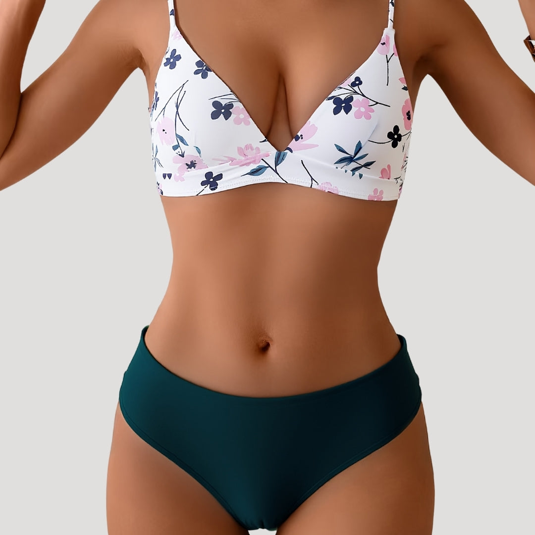 Floral print bikini with contrast bottoms