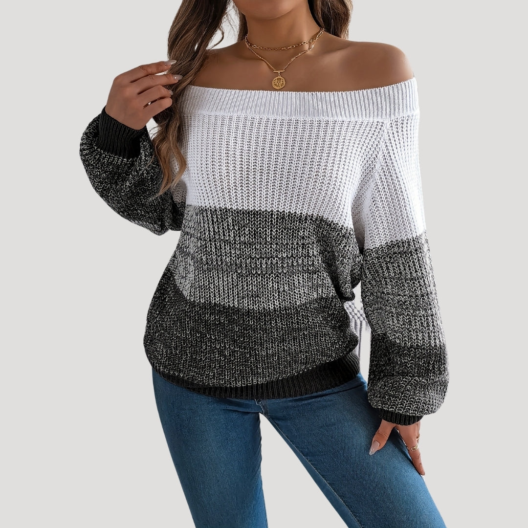 Off-shoulder color block sweater