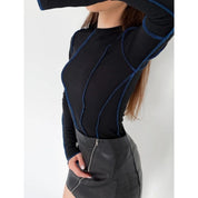 Contrast stitch fitted long-sleeve top