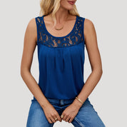 Lace yoke sleeveless flowy top