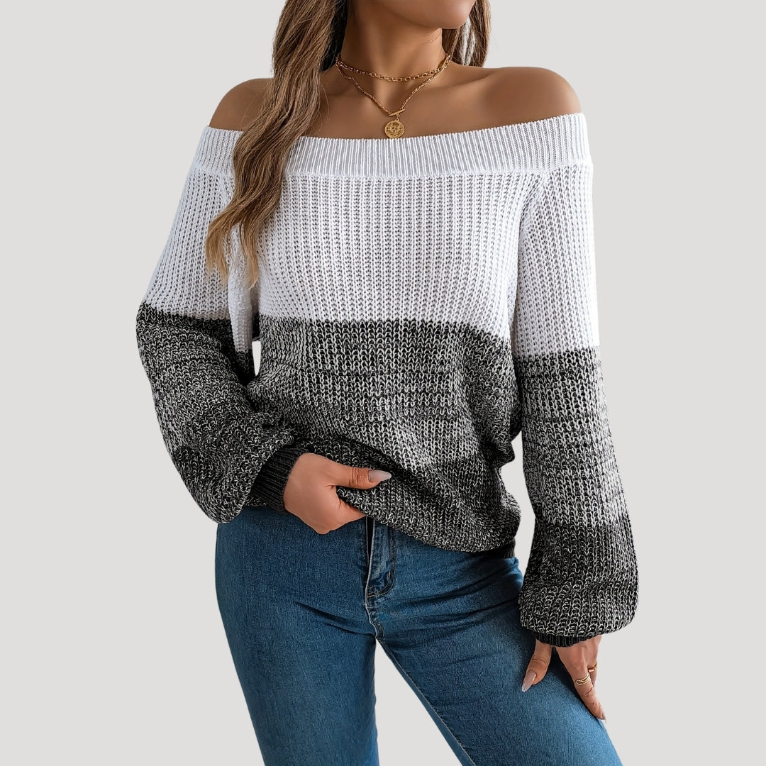 Off-shoulder color block sweater