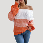 Off-shoulder color block sweater