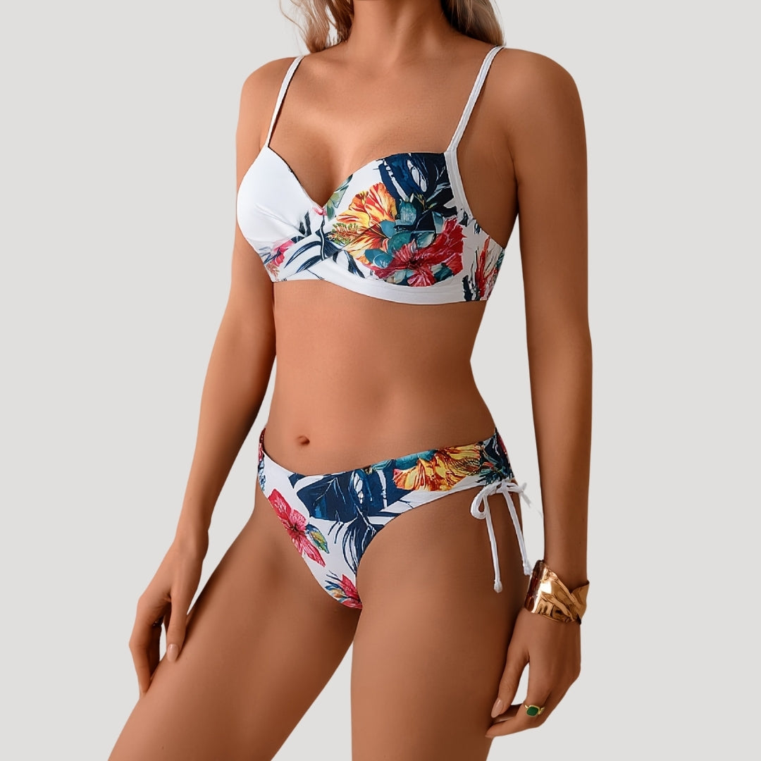 Tropical print underwire bikini set