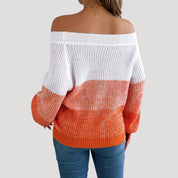 Off-shoulder color block sweater