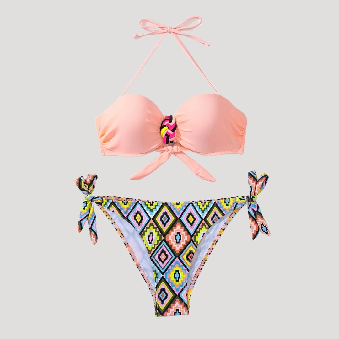 Boho print bandeau bikini set