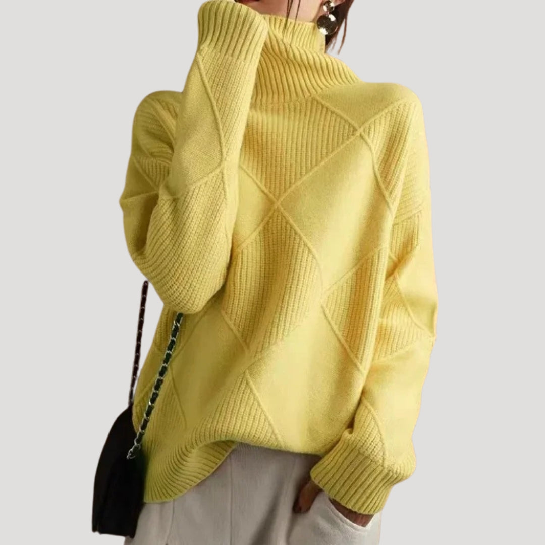 Women diamond-pattern turtleneck sweater