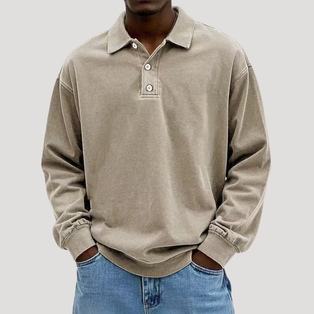 Men’s long sleeve polo top in brushed cotton