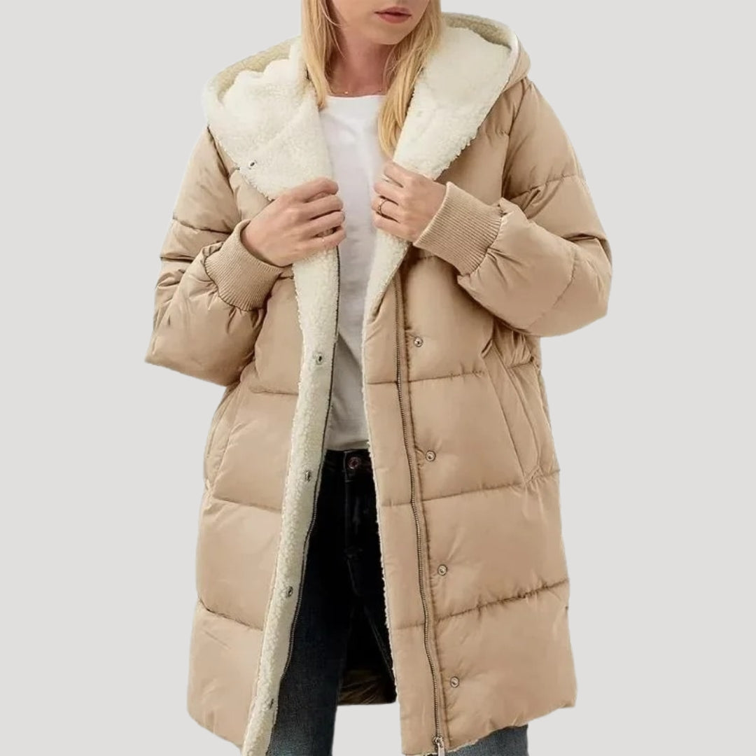 Women hooded puffer coat with fleece lining