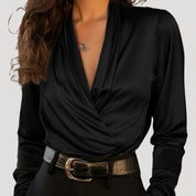 Women’s satin wrap blouse long sleeve top