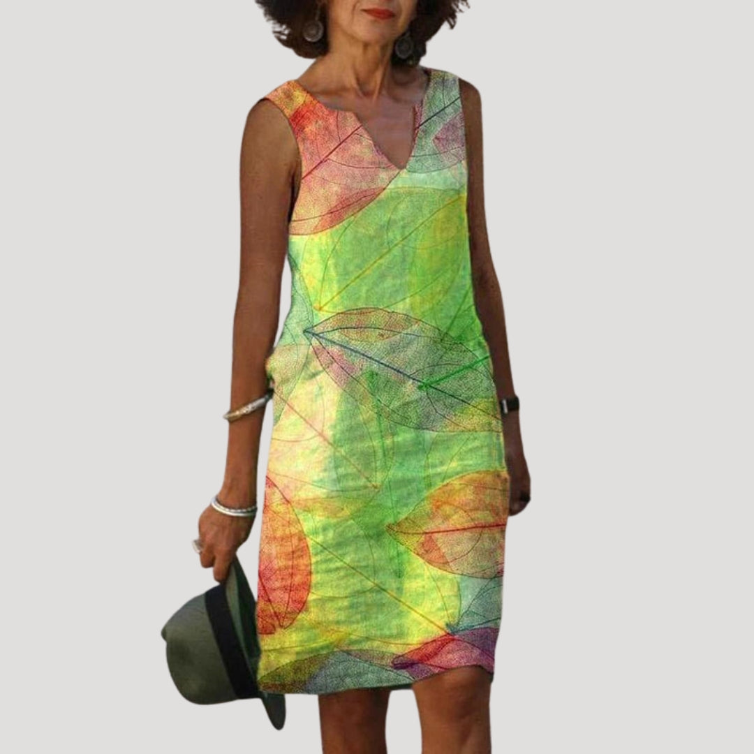 Women’s sleeveless v neck printed midi dress