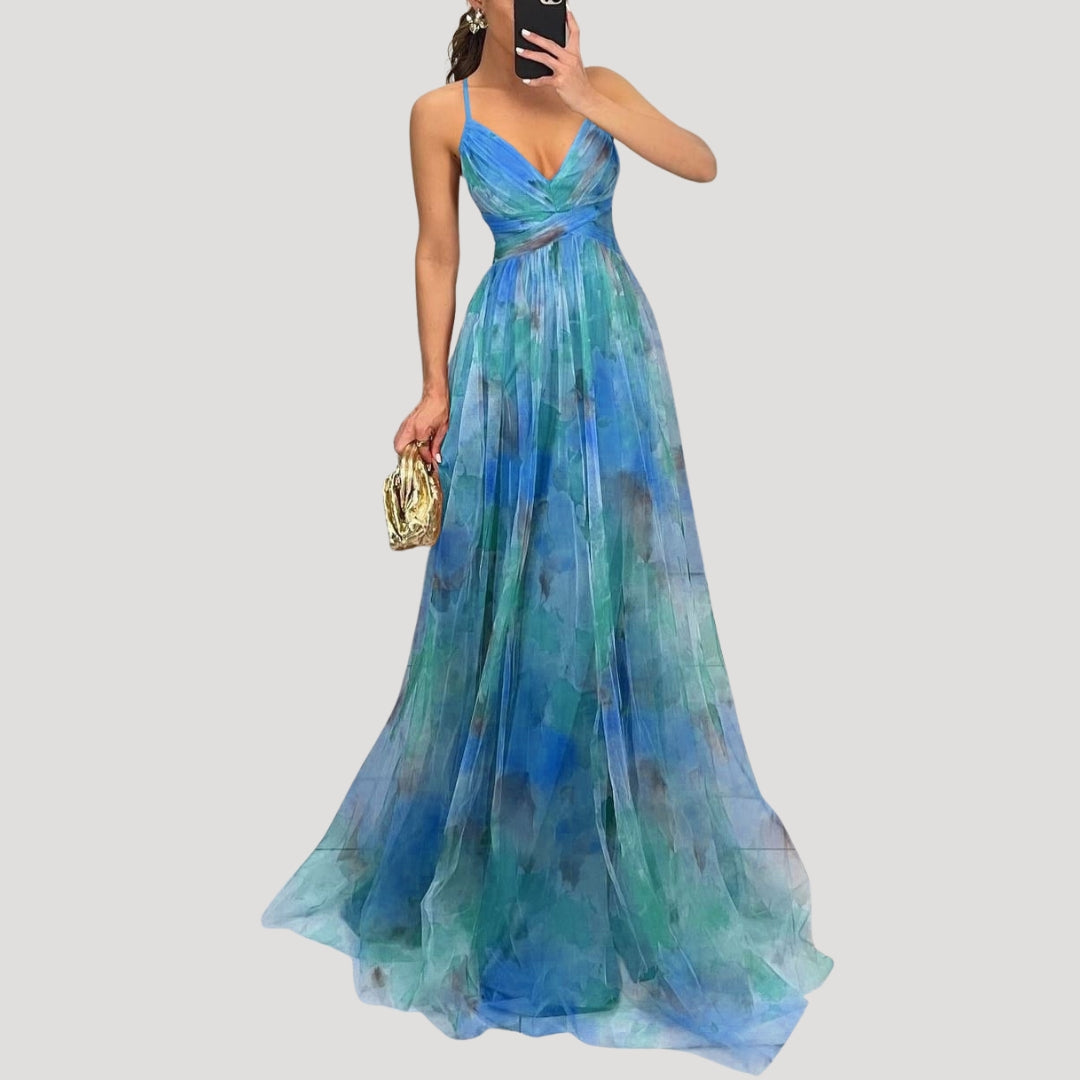 Women’s strappy v neck printed maxi dress