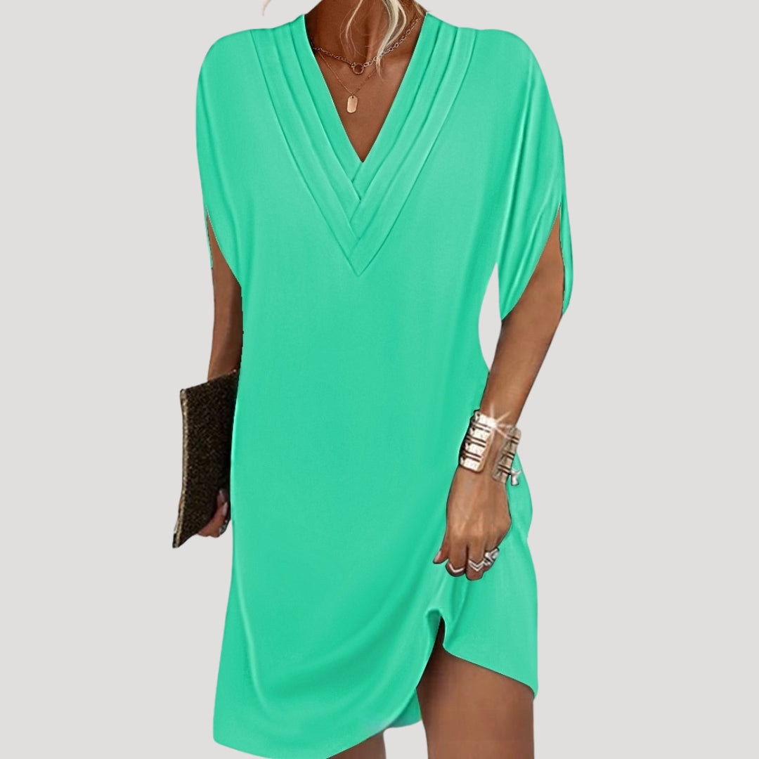 Women’s v neck casual mini dress with slit