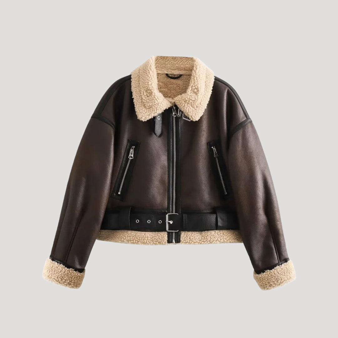 Women shearling-lined aviator jacket