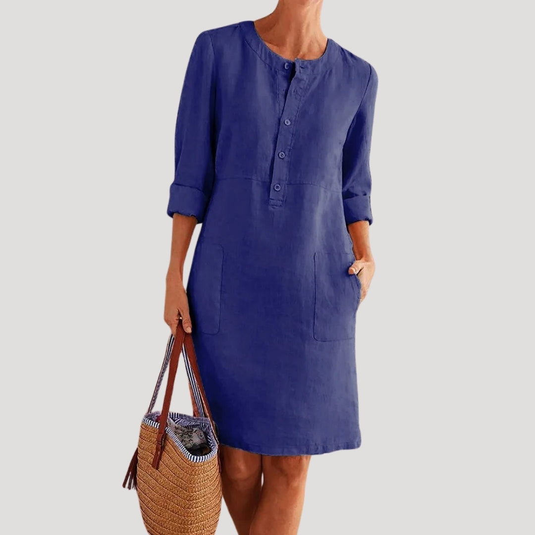 Linen button-up casual shift dress