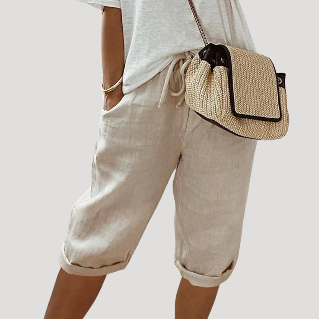 Women’s linen knee length bermuda casual shorts