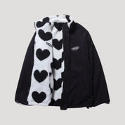 Reversible heart print fleece coat