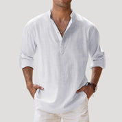 Men's spring long sleeve linen polo shirt